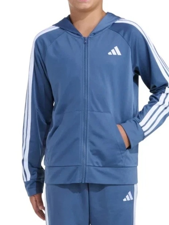 adidas Other - adidas Blue Zip-Up Hooded Track Jacket with White Stripes